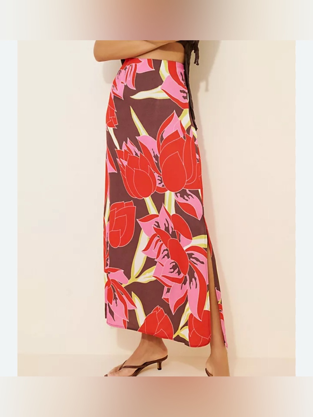 Anthropologie The Wolf Gang Slip Skirt  floral print slits silky maxi size XS